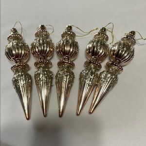 Rose Gold Finial Christmas Ornaments Plastic Shatterproof Set of 5